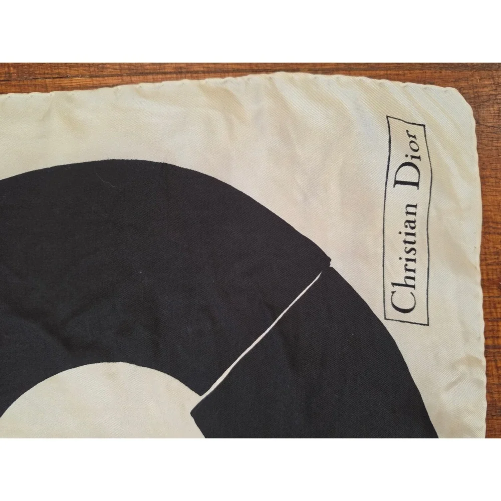 Dior VTG 60s White Black Square 30×30 Logo Preppy Old Money Art Rare‎ Scarf READ